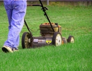 Person mowing yard